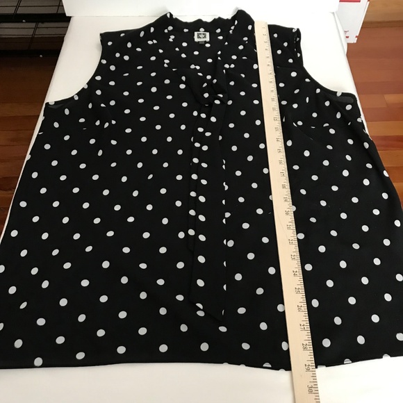 ANNE KLEIN Sleeveless Ploka Dot Blouse Black White Tie Front Womens Plus Size 2X - Picture 13 of 16